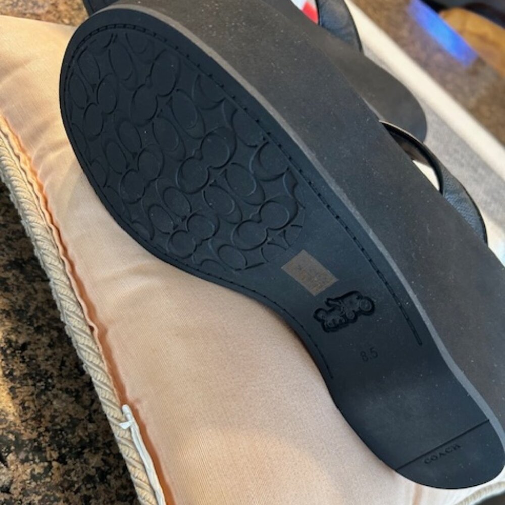 Coach Black Thong Wedge Sandal In Signature Canvas - Picture 6 of 9